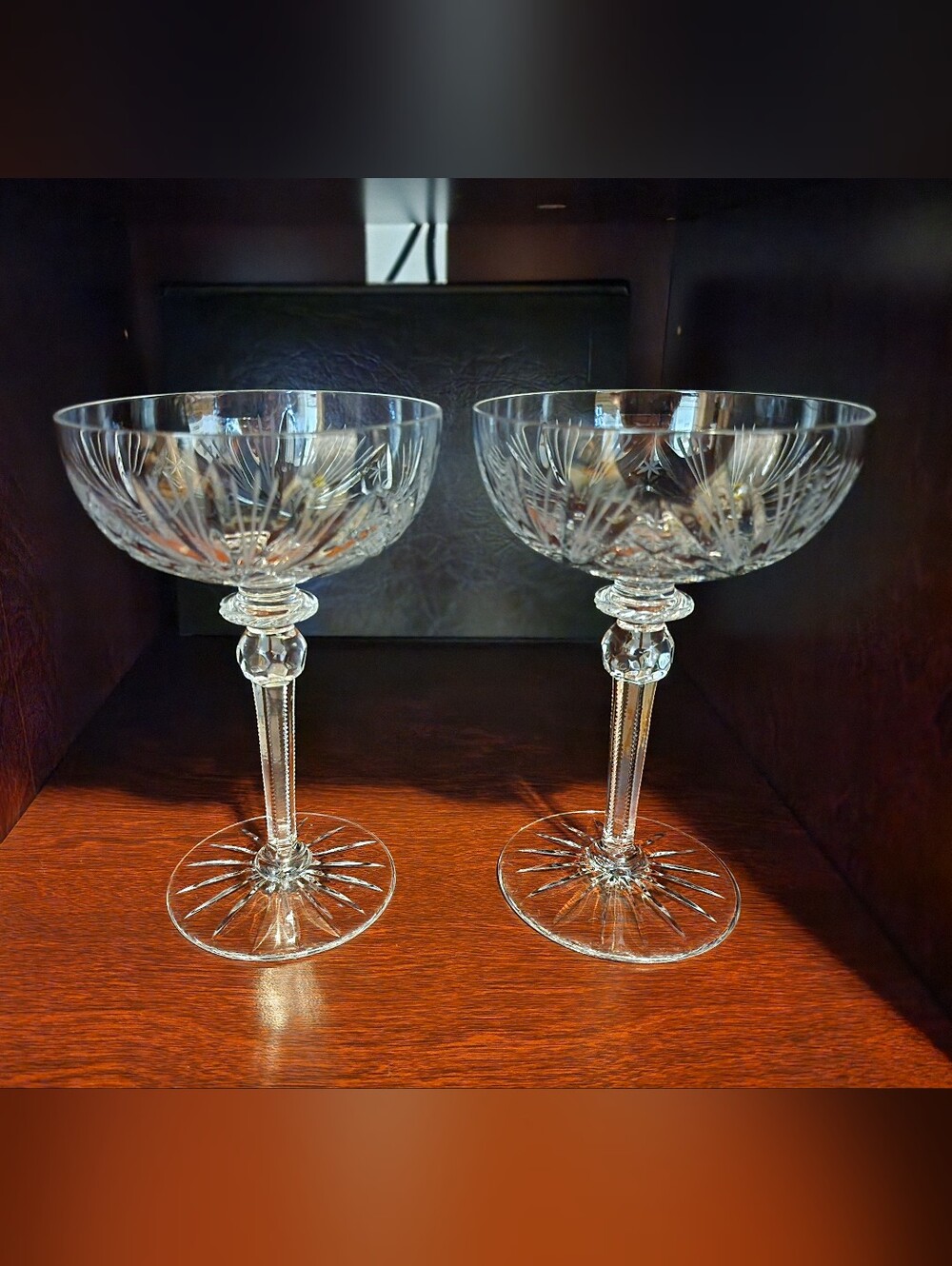 Kimberley By Rogaska Clear Etched Crystal Coupe Champagne Glasses (2) Vintage